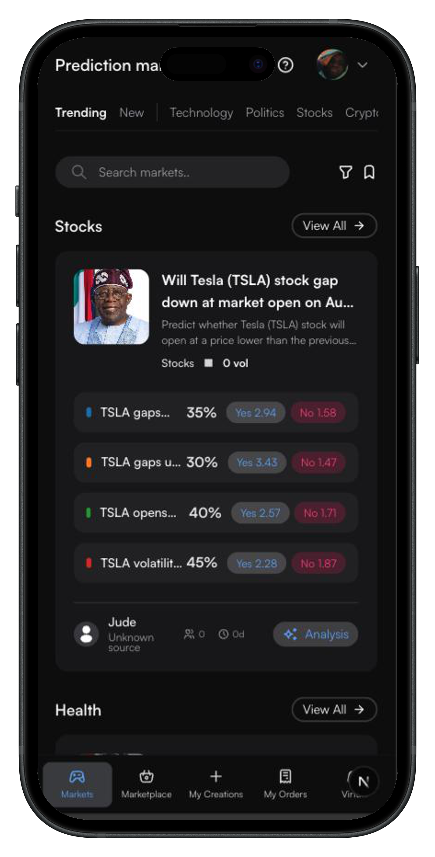 Mobile app interface
